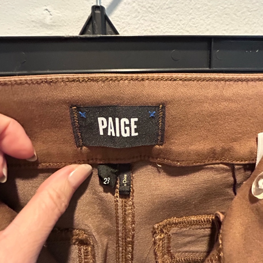 Paige Nellie High Rise Cropped Trouser Jeans in Coated Brown Size 28 - Picture 4 of 6